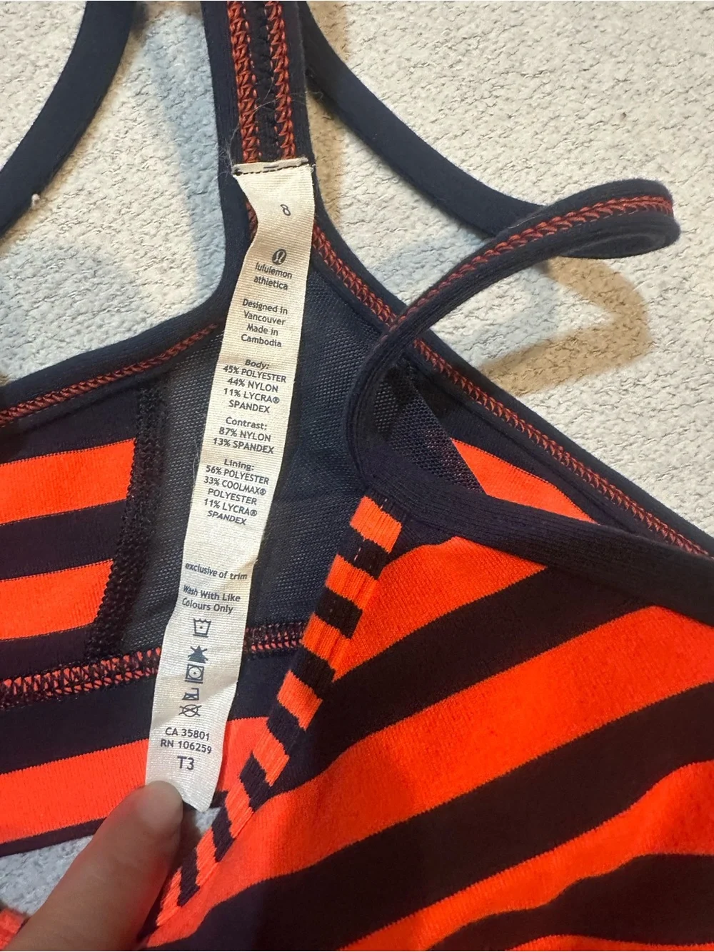 Lululemon Orange & Black Striped Sports Bra Size 8